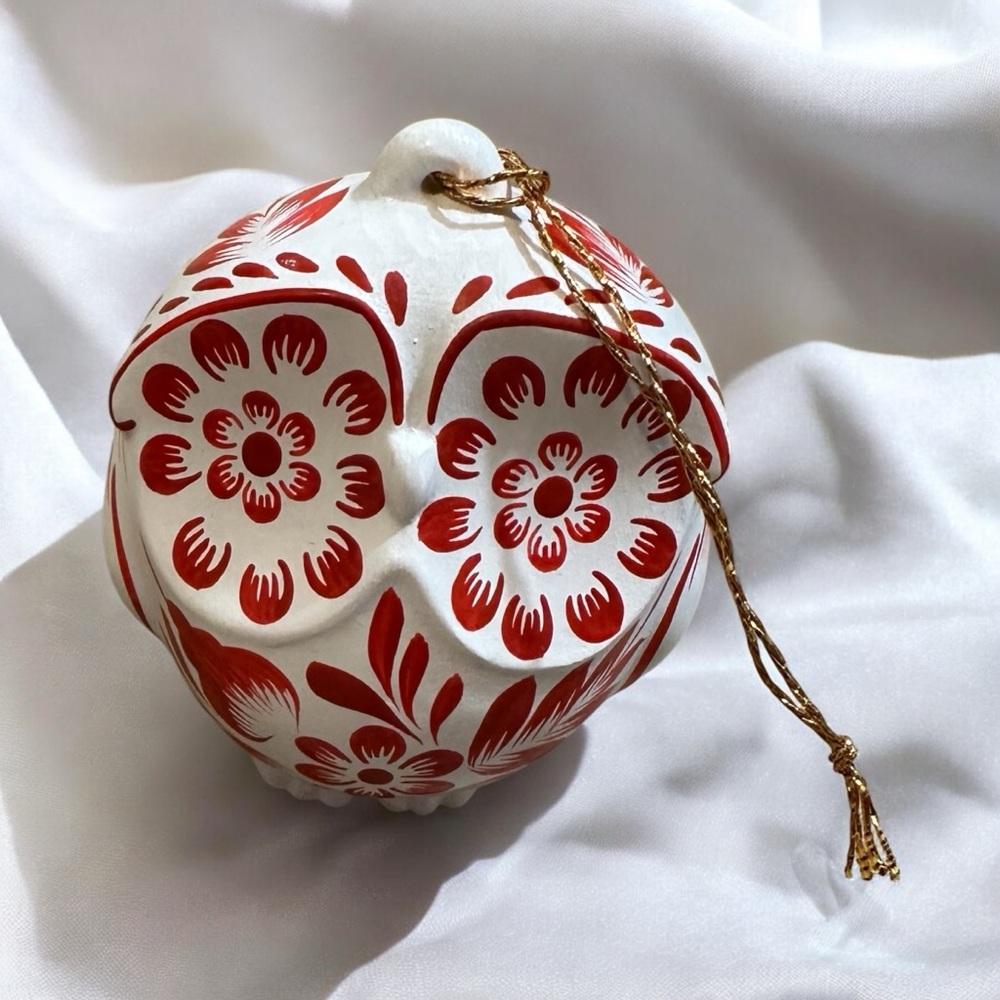 LUX  Jolly Owl Ornament Festive Red and White‎ Ornament